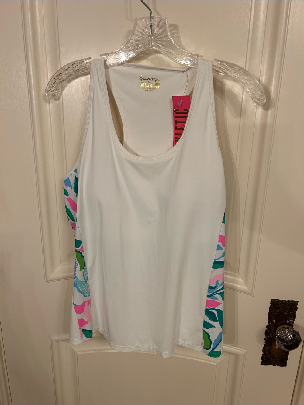 Lilly Pulitzer Luxletic White Tank with Pink & Teal Side Panels